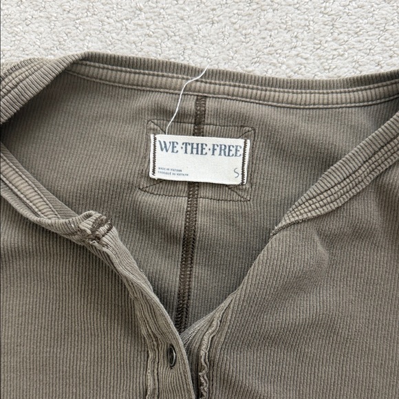Free People Taupe Long Sleeve Henley Top - Picture 2 of 3
